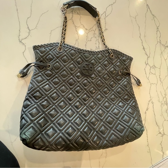 Tory Burch Diamond Quilted Black Slouchy Tote Bag - Picture 16 of 16